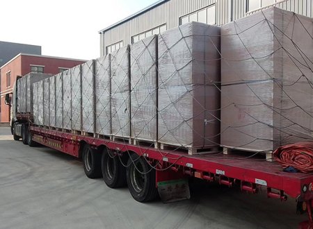 Our latest shipment of 7000sqm Rayon soft felt. From trailer loading inside our factory to containers stuffing and fastening at the port.
